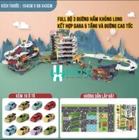 Full Bộ Đồ Chơi Đường Đua Khủng Long Siêu Tốc Kết Hợp Garage 5 Tầng Cho bé