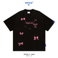 (FULL BOX) Áo Thun Boxy Vstyle Logo "Nơ V1" Unisex Nam Nữ Local Brand in -Đen