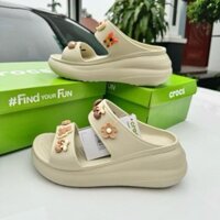 [Full Box] Crocs Đế Cao 7CM - Cross Sandal Nữ Đế Cao, tặng kèm sẵn Charm 3D gắn dép