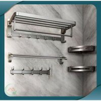 FULL COMBO Phụ Kiện Phòng Tắm Giàn vắt khăn, móc treo quần áo, kệ góc đựng đồ, kệ để giấy vệ sinh chất liệu Nhôm Xám
