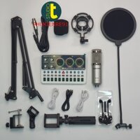 Full Combo thu chuyên nghiệp, Livestream Chuyên nghiệp Karaoke Sound Card K900 Và Micro Thu Âm BM900 đủ phụ  kiện