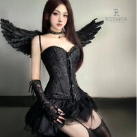 Full Set Black Angel (Corset Vintage, Chân Váy, Cánh, Găng Tay) Nổi bật tiệc Party, Prom, Cosplay, Halloween