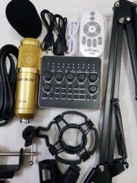Full Set hát livestream thu âm mic BM900 + sound card V10 plus + kẹp bàn+màng lọc