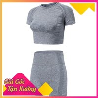 FULL SET QUẦN ÁO NỮ TẬP GYM ĐÙI GỒM QUẦN SHORT VÀ ÁO CROPTOP NGẮN TAY