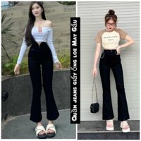 [Full Size 35 - 70kg] Quần Jeans Giấy Ống Loe May Gấu - 𝐆𝐢𝐚̉𝐦 𝟑𝟗% - Quần jeans Giấy Loe Cạp cao Co Giãn 4 chiều