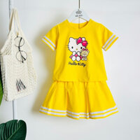 (FULL SIZE) Đồ bộ cho bé gái chân váy liền hình mèo kitty cute , áo thun kèm chân váy dễ thương