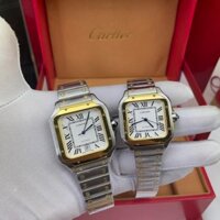 fullbox - Đồng Hồ đôi Cartier Santos 35mm-40mm máy cơ nhật, khung thép không gỉ 904l