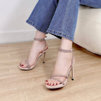 [Fullbox] Giày cao gót quai mảnh đính đá,dây đá quấn cổ chân, gót nhọn, có đúp trước - D037