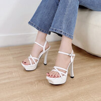 [Fullbox] Giày cao gót quai mảnh,đan chéo,hở gót,da bóng - KN5678