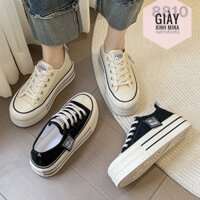 [Fullbox] Giày Nữ Thể Thao  Vải Canvas Dây Buộc Đế Tăng Chiều Cao 5cm (01)