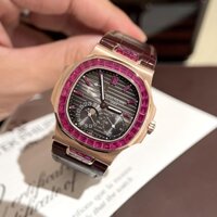 [Fullbox Vip]Đồng hồ nam Patek Phillipe Nautilus 5724/12R Rose Gold 40mm máy Cal 240, bọc vàng, đá ruby đỏ, kim cương