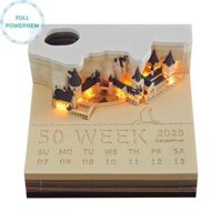 Fullpowernew Lâu Đài Để Bàn Với Đèn LED Lịch 2025 Memo Pad Lịch Để Bàn Sáng Tạo Ghi Chú DIY Notepad 3D Lịch Nghệ Thuật Khắc Giấy Quà Tặng Nhà Điêu Khắc Quà Tặng Cho Trường Học