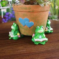 Fung 3 Chiếc Ếch Trong Chậu Thảm, Ếch Đọc Sách Dễ Thương Màu Xanh Lá Cây Các Bức Tượng Nhỏ, Hoạt Hình Sáng Tạo Thủ Công Thủ Công Nhựa Ếch Cây Cảnh Đồ Trang Trí Phụ Kiện Cảnh Quan Vi Mô