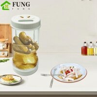 FUNG Bình tách nước ép dưa chua FUNG, chống rò rỉ có nĩa Hộp đựng ô liu, Đồng hồ cát bằng nhựa gia dụng 50oz Máy khử nước rau Jalapeno