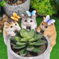 Fung Mèo Chậu Hoa Trang Trí, Kawaii Mini Nhựa Mèo Chậu Hoa Hình, Tủ Tivi Trang Trí Lãng Mạn Ánh Sáng Sang Trọng Handmade Đáng Yêu Mèo Con Trang Trí Thu Nhỏ Sân Vườn