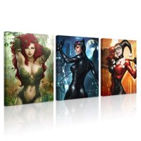 FUNHUA Harley Quinn Poison Ivy and Catwoman Framed Poster Wall Art 3 Panel DC Domics Fans Gift Canvas Pictures for Home Bedroom Living Room Decorai...