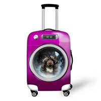Funny Cat Print Luggage Cover Purple Elastic Spandex Suitcase Cover Travel Protector fit 22-24inches