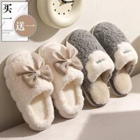 fur slippers high-soled fur slippers indoor fur slippers women's fur slippers Mua 1 Tặng 1 Dép Cotton Nữ Thu Đông 2024 Phong Cách Mới Cặp Đôi Một Cặp Hộ Gia Đình Dễ Thương Ấm Áp Len Dép Cotton Nam b