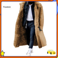 [Fx] Áo khoác nam mùa đông Lông thú giả dày túi dài tay màu trơn ấm áp Chiều dài Midi Plus Kích thước Nút áo khoác ngoài trời để cắm trại