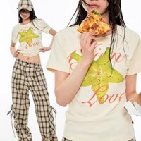 FXDAZI Áo trái cây mùa hè độc đáo | Áo thun in hình trái cây dopamine, vai thường, dáng rộng, tay ngắn cho nữ, cotton nguyên chất mùa hè