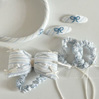 FXDAZI Kẹp tóc cá tính, kẹp tóc nơ xanh ngọt ngào, dây buộc tóc, kết hợp sọc tươi, kẹp tóc mái, băng đô, phụ kiện tóc đa năng cho các cô gái.