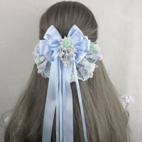 FXDAZI Phụ kiện tóc quá khổ lolita Nhật Bản và Hàn Quốc cổ điển xanh xanh hồng ren nơ bướm kẹp tóc kẹp tóc Phụ kiện tóc hoa cài đầu