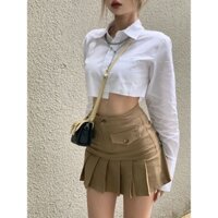 FXDAZI Set áo sơ mi hot girl dáng ngắn gợi cảm kiểu cách + chân váy ôm dáng cạp cao trẻ trung (có bán lẻ)