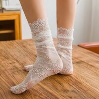 FXDAZI Tất cá tính, tất lưới ren kiểu Nhật, tất ống giữa ren cổ điển Cung Đình, tất hoa văn rỗng mùa xuân và mùa hè, trẻ em