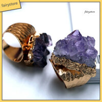 [Fys] Retro Có Thể Điều Chỉnh Mở Ban Nhạc Thạch Anh Tím Tự Nhiên Nhẫn Trang Sức Phụ Kiện Quà Tặng