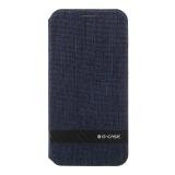 G-CASE for iPhone X 5.8 inch Canvas Leather Folio Phone Case with Card Holder - Dark Blue