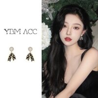 G GHG Bông Tai Bạc Chanel Phong Cách Nơ Ngọc Trai Nữ Tính Khí Ánh Sáng Sang Trọng Cao Cấp Đen Bông Tai Niche Bông Tai Thời Trang