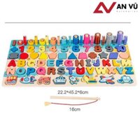 [G07] [NOWSHIP ] Bộ Đồ Chơi Gỗ Xếp Khối, Giáo Cụ Montessori Ghép chữ, Ghép số, Câu Cá, Xếp Khối, Ghép Hình - 6 trong 1 S