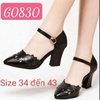 G0830 - GIÀY ELISA LAZE HÌNH BÔNG HOA ĐẾ VUÔNG SANG TRỌNG – KEM - ĐEN