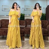 g1- đầm maxi voan bèo rớt vai dập ly GV295