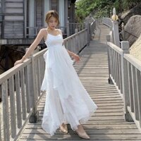 g1- đầm maxi voan bèo trắng 2 dây