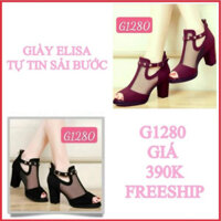 G1280 - GIÀY ELISA CAO GÓT  ĐÍNH SAO SANG TRỌNG - MÀU ĐEN - ĐỎ (5 PHÂN -7 PHÂN)
