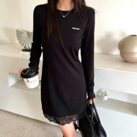 G1ZR MIU MIU 24ss New Lace Splicing Knitted Bottom Dress Hem Lace Edge Noble Elegant