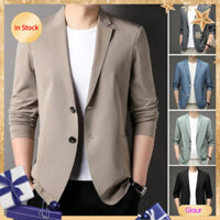 {G6} Áo khoác công sở nam Slim Fit Smooth Nút đôi Ve áo 3 / 4 tay áo đi lại màu trơn Plus Kích thước chuyến đi công sở Bộ đồ chống nắng Áo khoác Quần áo nam
