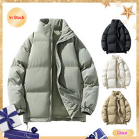 {G6} Áo khoác Cotton mùa đông cổ đứng có dây kéo dài tay Placket Puffer Áo khoác túi màu trơn dáng rộng vừa vặn Áo khoác ngoài ấm áp dày dặn