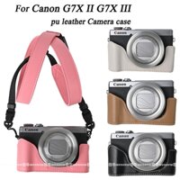 G7x2 G7X3 Vỏ Da Pu Vỏ Máy Ảnh Nửa Thân Cho Canon G7X II G7X III G7X Mark III II Phụ Kiện Máy Ảnh Dây Đeo Vai Cổ