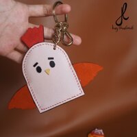 Gà Bông - Móc khóa, Charm đeo túi - Da bò Ý Handmade 100% - Khoen tròn hợp kim cao cấp