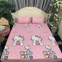 Ga Chống Thấm Cotton LIDACO Loại Dày - Kitty Hồng Nệm 15cm - 1m8 x 2m