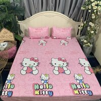 Ga Chống Thấm Cotton LIDACO Loại Dày - Kitty Hồng Nệm 15cm - 1m5 x 2m