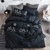 Ga chun bọc đệm 1m2 1m 1m6 Ga Giường tặng kèm 2 Vỏ Gối Nằm Cotton Poly mẫu cây thông đen