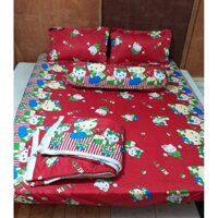 😍❤Ga drap trải nệm giường bộ 5 món ( 1 ga + 2 áo gối 45x65 + 1 áo ôm + 1 mền) vải lụa poly cao cấp.mẫu mèo kitty