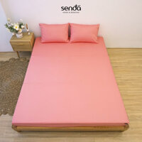 Ga giường 1m Cotton Twill Hàn Quốc Sen Đá Home Bedding cao cấp trơn màu, drap bo chun trải nệm, ra đệm 1mx2m - Hồng cam - 1mx1m9 dày 13  22cm