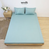Ga giường 1m Cotton Twill Hàn Quốc Sen Đá Home Bedding cao cấp trơn màu, drap bo chun trải nệm, ra đệm 1mx2m - Xanh Ngọc - 1mx1m9 dày 13  22cm