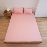 Ga giường 1m Cotton Twill Hàn Quốc Sen Đá Home Bedding cao cấp trơn màu, drap bo chun trải nệm, ra đệm 1mx2m - Hồng vôi - 1mx1m9 dày 13  22cm