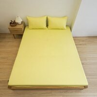 Ga giường 1m Cotton Twill Hàn Quốc Sen Đá Home Bedding cao cấp trơn màu, drap bo chun trải nệm, ra đệm 1mx2m - Vàng chanh - 1mx2m dày 13  22cm