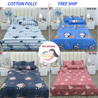 Ga GIƯỜNG + 2 VỎ GỐI kích thước 1m2 x 2m, Ga Bo chun đệm 10cm, chất liệu cotton polly mềm mịn